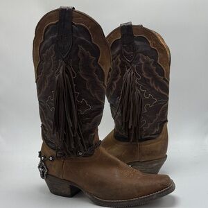Durango leather brown cowgirl boots fringe size 7.5 women’s cowboy